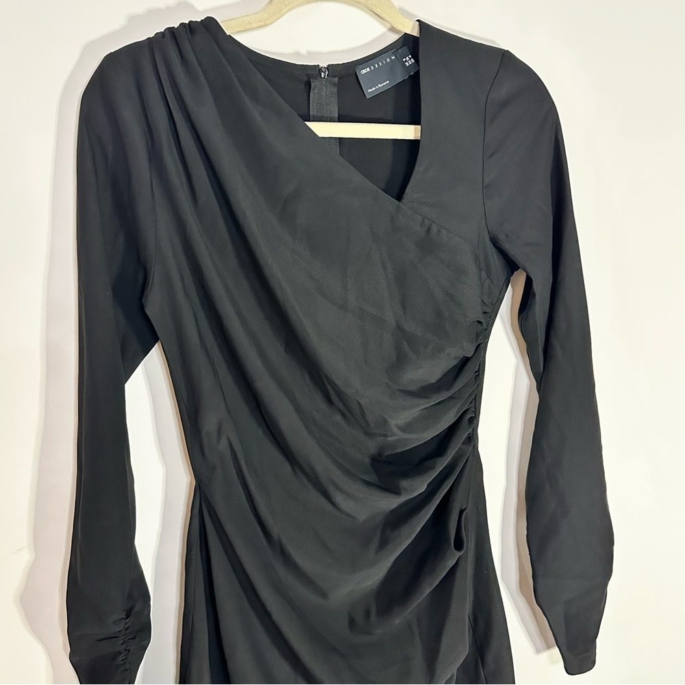 ASOS DESIGN Black Ruched Draped Long Sleeve Mini Dress Party Holiday Size 4 - Picture 2 of 11